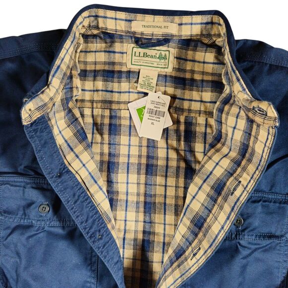 L L Bean Flannel Lined Hurricane Shirt Men's XL Mariner Blue Shacket Warm Jacket - Picture 3 of 9